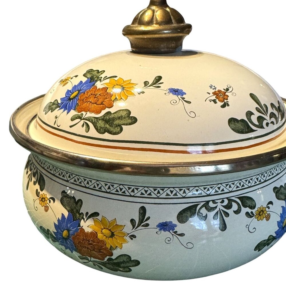 VTG 1960s Villeroy & Boch Amsterdam 2 Qt Pot With Lid Floral Design Ceramic & Br